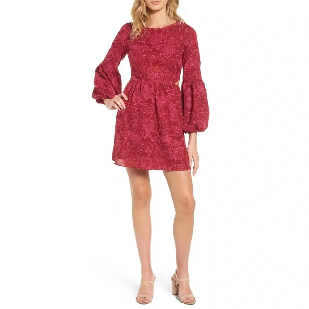Devlin REVOLVE FLORAL LINED BELL-SLEEVE RUFFLE CUTOUT DRESS - Picture 3 of 10